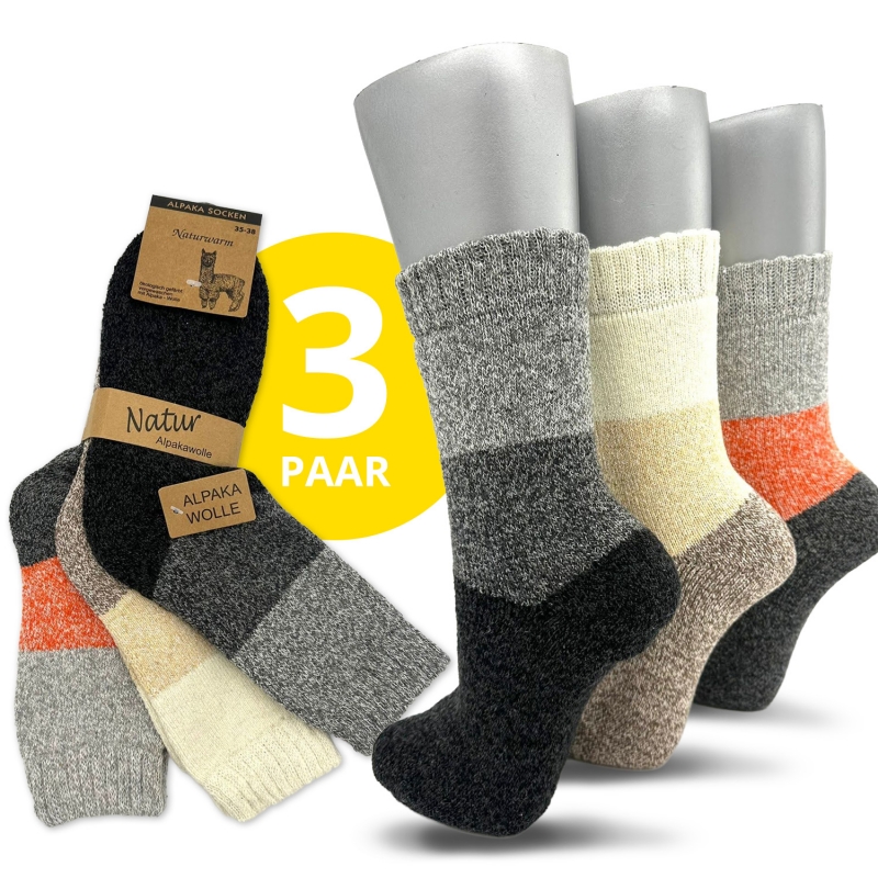 Alpaka Damen Thermosocken mit Ringel extra warm
